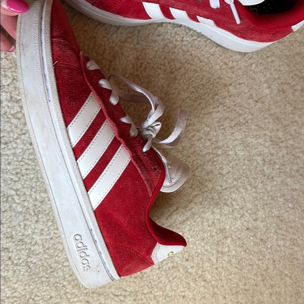 Adidas Women’s Red and White Suede Sneakers - Size 7 - Picture 3 of 5